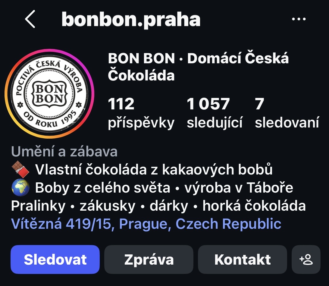 Screenshot profilu @bonbon.praha: 1 057 sledujících